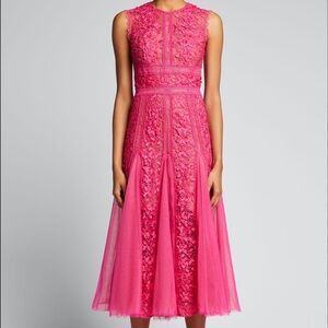 Bronx and Banco Elegant Pink Lace Midi Dress